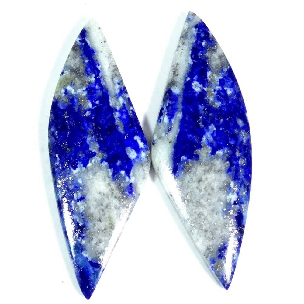 40.70cts. 15x44x4mm 100% Natural Lapis Lazuli Fancy Cab Gemstone Designer Pair