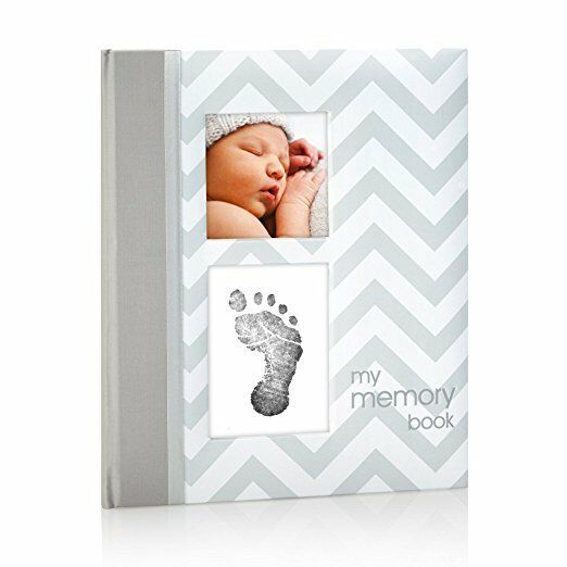 Pearhead Chevron Baby Book With Clean-touch Ink Pad Included Gray