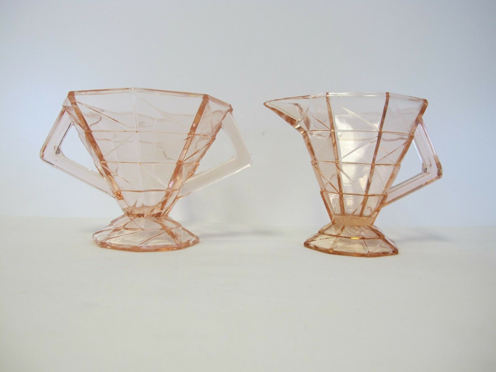 Vintage Indiana Glass Pink Depression Cracked Ice Pattern Creamer And Sugar Set